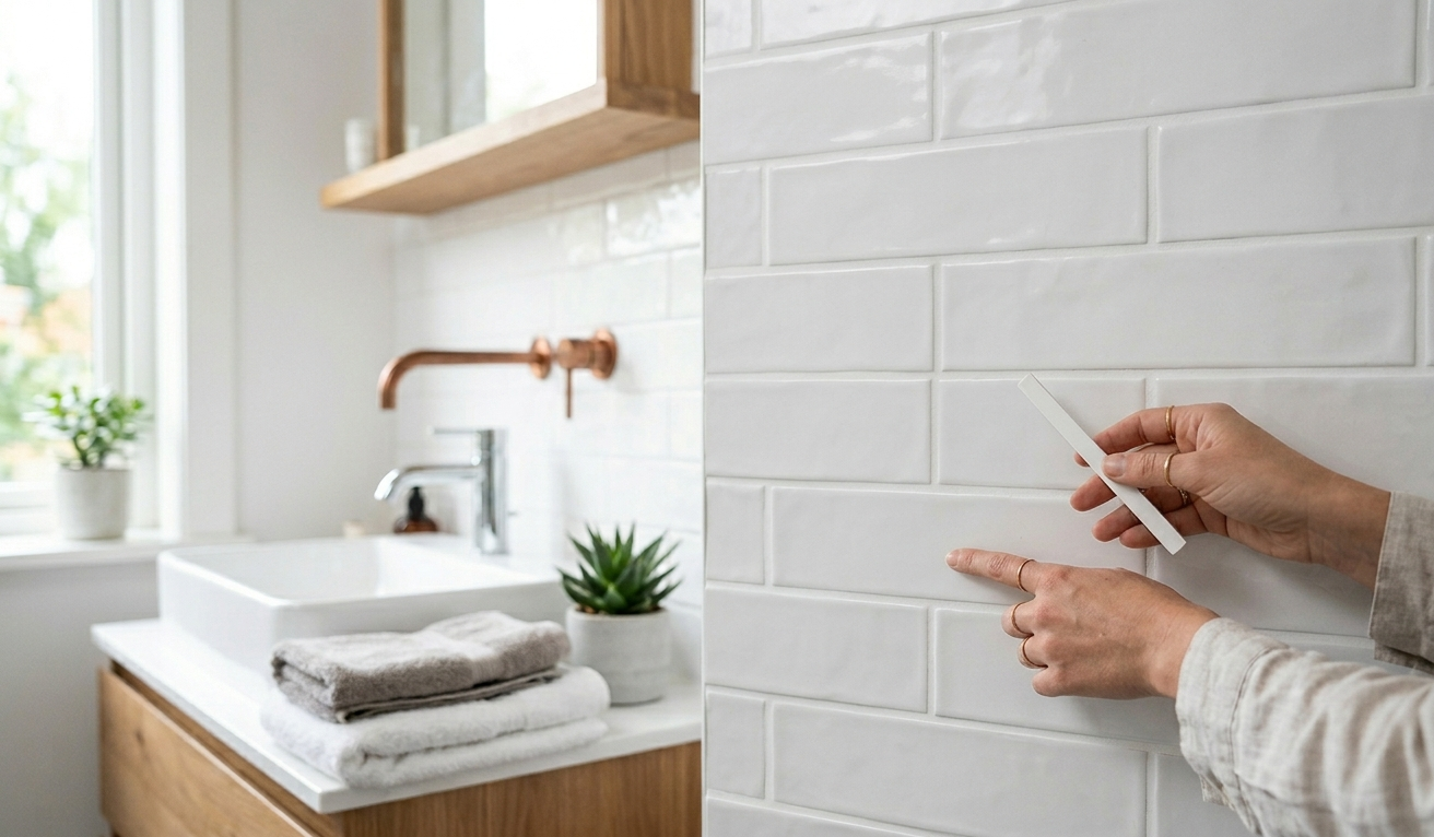 Biela škárovacia hmota v kúpeľni 